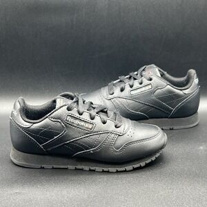 Reebok Classic Leather Black Retro Shoes - Kids Youth Size 12 Pre-School USED